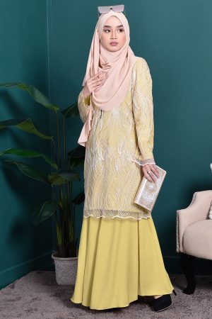 Baju Kurung Lace Lilian - Lime Green