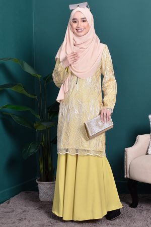 Baju Kurung Lace Lilian - Lime Green