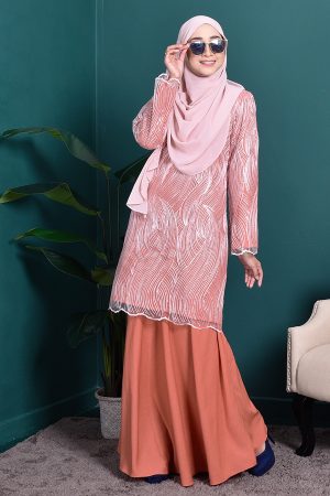 Baju Kurung Lace Lilian - Tangerine