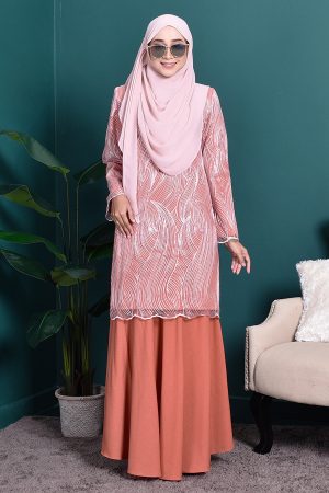 Baju Kurung Lace Lilian - Tangerine