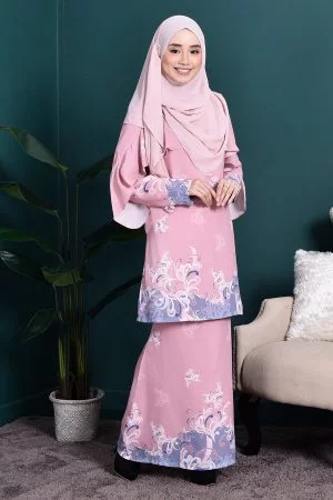 Baju Kurung Ruffle Cape Rebecca - Smoothies Pink