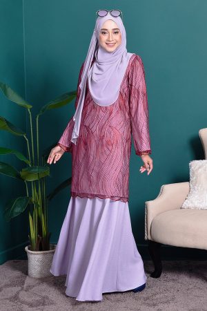 Baju Kurung Lace Lilian - Ruby Grey