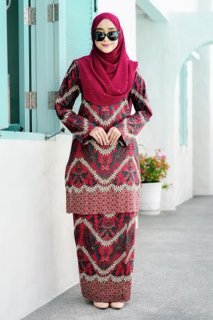 Baju Kurung Batik Cotton Afzan - Cherry Red