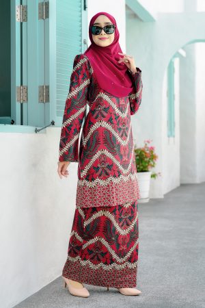 Baju Kurung Batik Cotton Afzan - Cherry Red