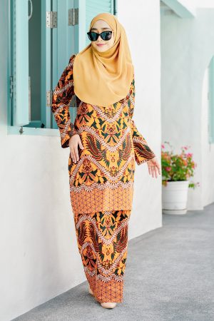 Baju Kurung Batik Cotton Afzan - Mustard Gold