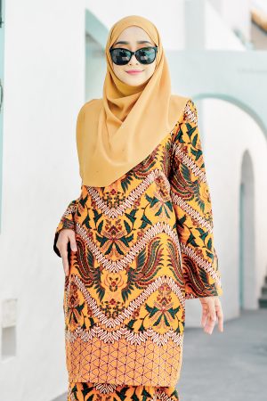 Baju Kurung Batik Cotton Afzan - Mustard Gold