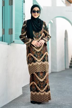 Baju Kurung Batik Cotton Afzan - Pitch Black