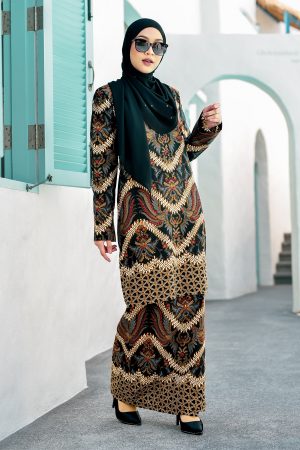 Baju Kurung Batik Cotton Afzan - Pitch Black