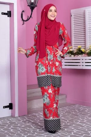 Baju Kebarung Batik Nazhia - Red