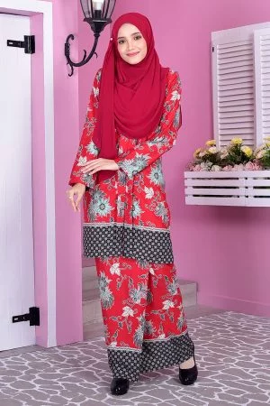 Baju Kebarung Batik Nazhia - Red