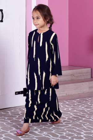 Baju Kurung Alifa Stripe Kids - Midnight Blue