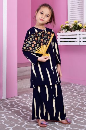 Baju Kurung Alifa Stripe Kids - Midnight Blue