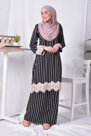 Baju Kurung Lace Danna Stripe - Black Cookies