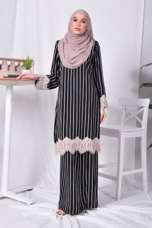 Baju Kurung Lace Danna Stripe - Black Cookies