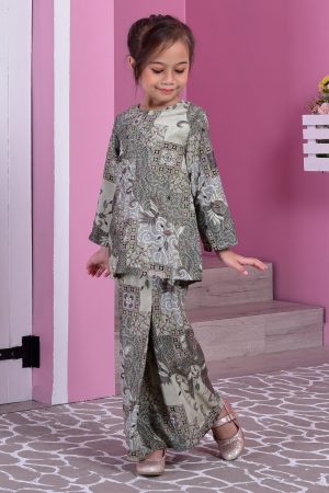 Baju Kurung Batik Nini Kids - Mint Green