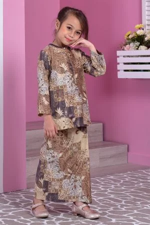 Baju Kurung Batik Nini Kids - Latte Brown