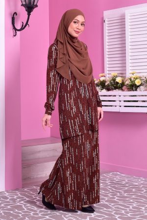 Baju Kurung Hi Lo Fira - Hickory Brown