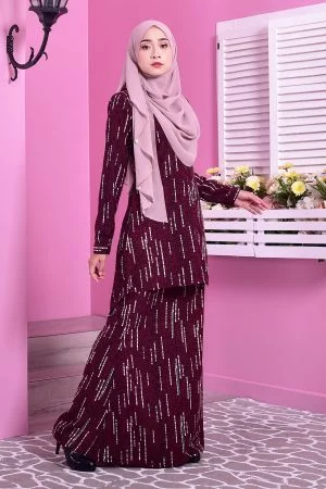 Baju Kurung Hi Lo Fira - Lovely Maroon