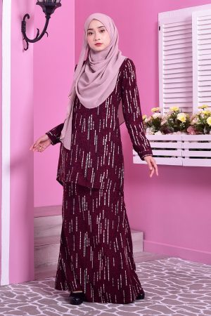 Baju Kurung Hi Lo Fira - Lovely Maroon