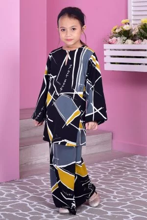 Baju Kurung Puteri Pahang Patricia Kids - Geometric Black