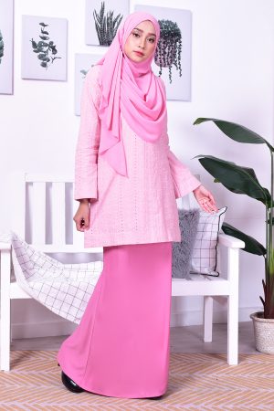 Baju Kurung Cotton Eyelet Aria - Pink
