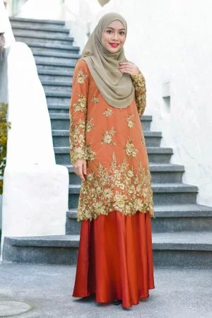 Baju Kurung Lace Latifah - Burnt Orange