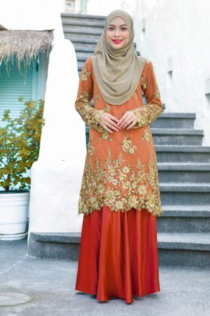 Baju Kurung Lace Latifah - Burnt Orange