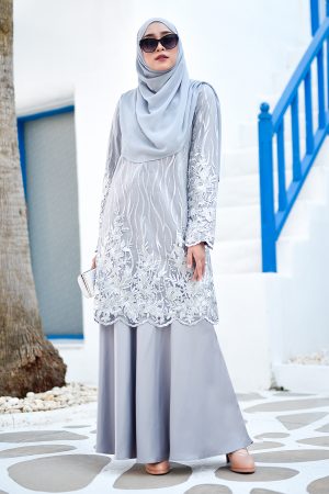 Baju Kurung Lace Abeela - Silver Cloud