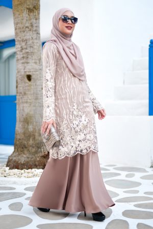 Baju Kurung Lace Abeela - Latte Froth