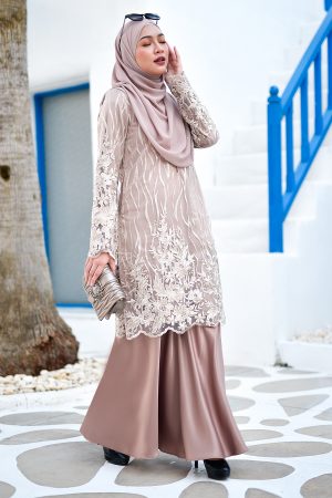 Baju Kurung Lace Abeela - Latte Froth