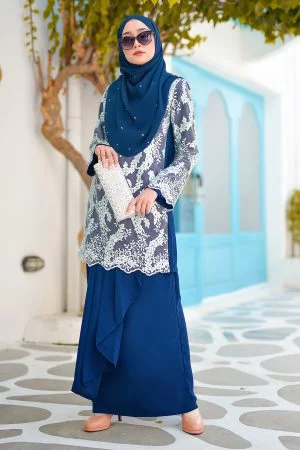 Baju Kurung Lace Pearl Adila - Sea Blue