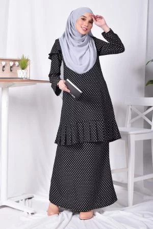 Baju Kurung Ruffle Ramona - Lead Black