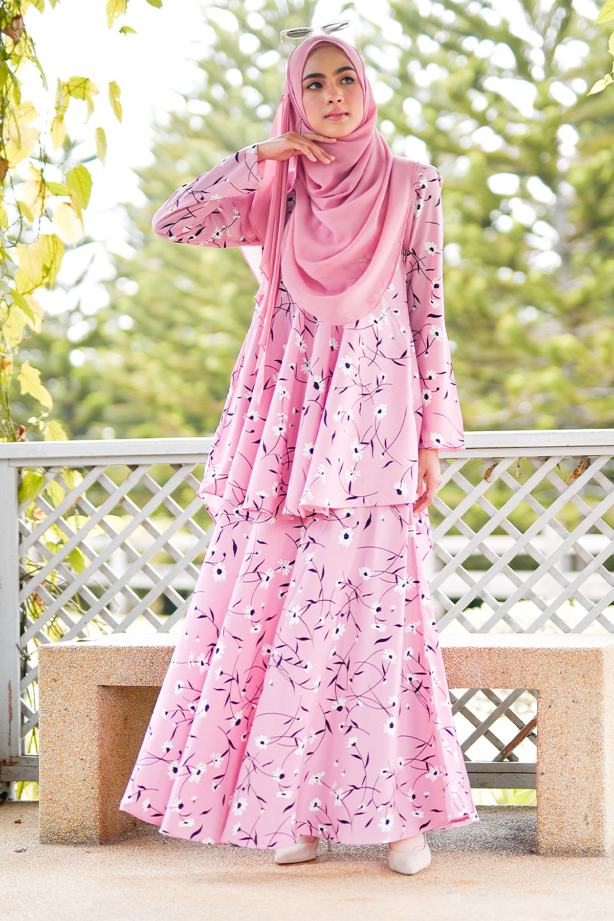 Baju Kurung Suit Hazami Flower Pink Muslimahclothing Com