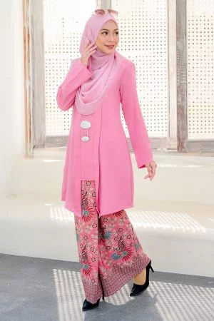 Baju Kebarung Batik Kota Bharu Afreen - Bliss Pink