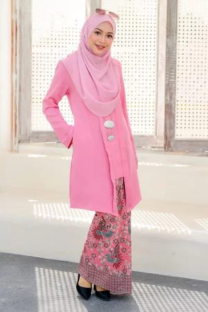 Baju Kebarung Batik Kota Bharu Afreen - Bliss Pink