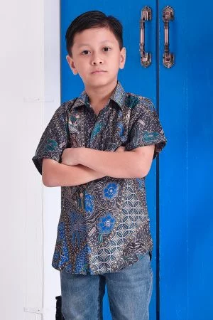 Baju Kemeja Batik Amin Kids - Aqua Blue