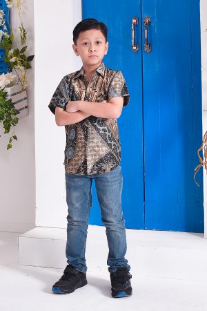 Baju Kemeja Batik Amin Kids  - Golden Blue