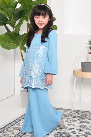 Baju Kurung Lace Asma Kids - Elsa Blue