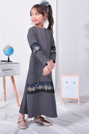 Abaya Sequin Jemina Kids - Anchor Grey