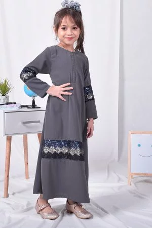 Abaya Sequin Jemina Kids - Anchor Grey