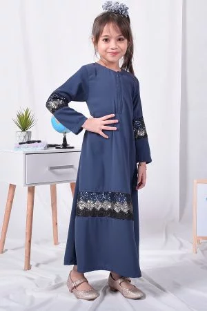 Abaya Sequin Jemina Kids - Navy Blue