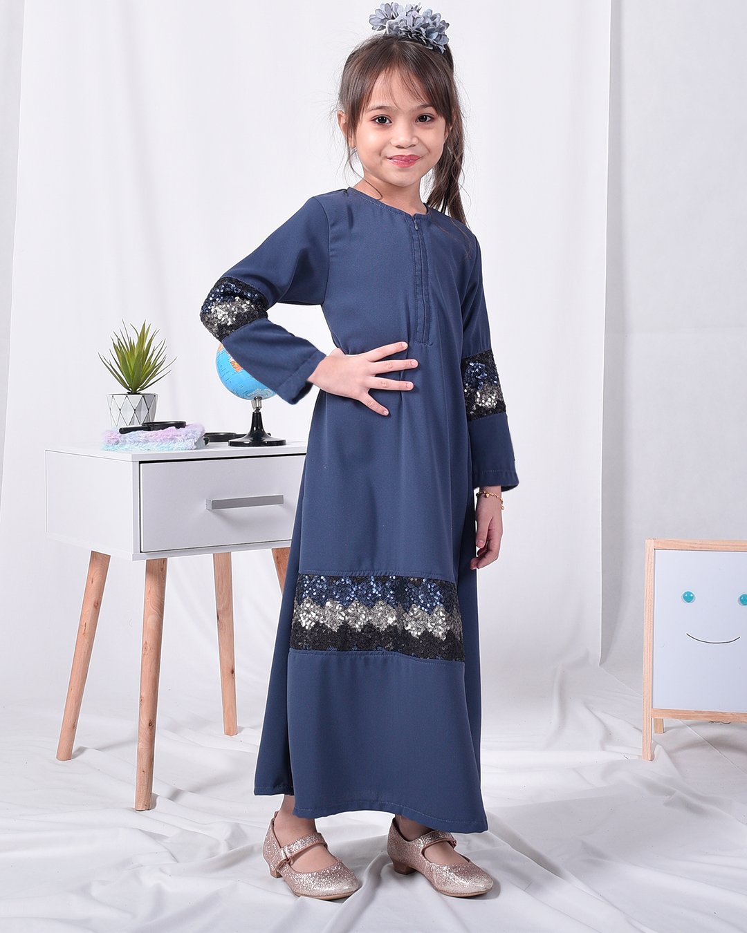 Abaya Sequin Jemina Kids – Navy Blue – MuslimahClothing.Com