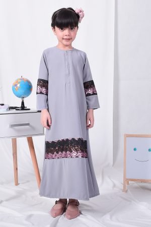 Abaya Sequin Jemina Kids - Pearl Grey