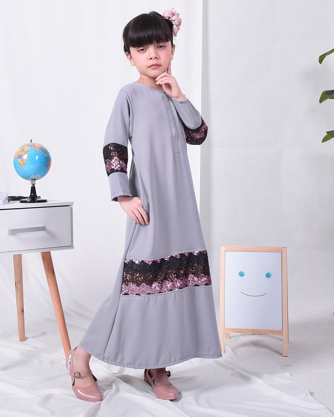 Abaya Sequin Jemina Kids – Pearl Grey – MuslimahClothing.Com