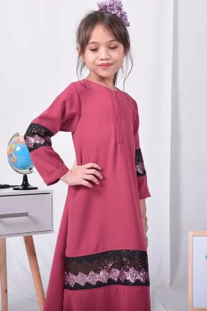 Abaya Sequin Jemina Kids - Sherbet Pink