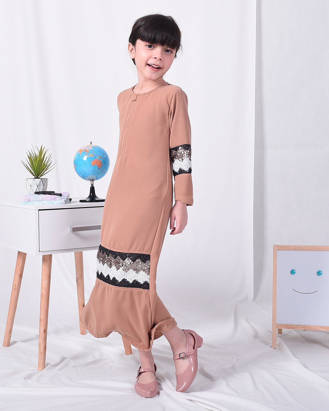 Abaya Sequin Jemina Kids – Milk Tea – MuslimahClothing.Com