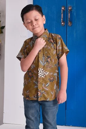 Baju Kemeja Batik Aiman Kids - Biscotti Gold