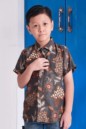 Baju Kemeja Batik Aiman Kids - Ash Grey