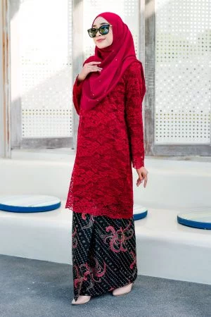 Baju Kurung Batik Lace Aila - Merlin Red