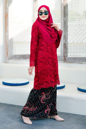 Baju Kurung Batik Lace Aila - Merlin Red